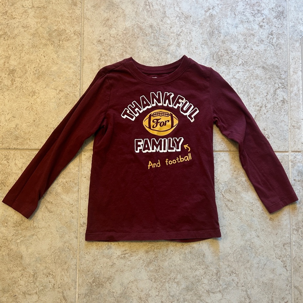 Carter’s Toddler Boy Thanksgiving Long-Sleeve Graphic T-Shirt, Red Maroon, 5T